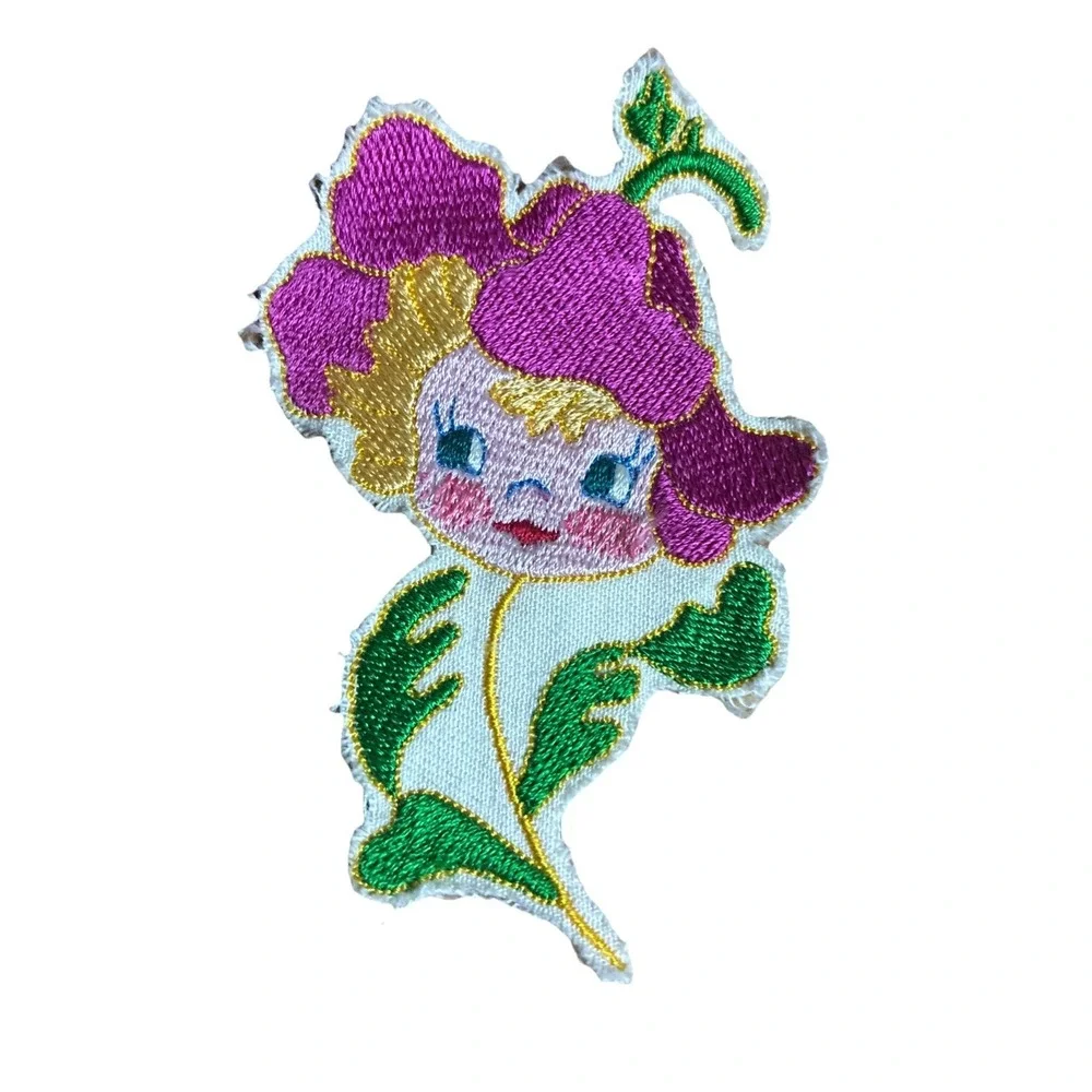 Petal Patsy Flower Girl Embroidery Patch Applique Pink 3.5x2.5